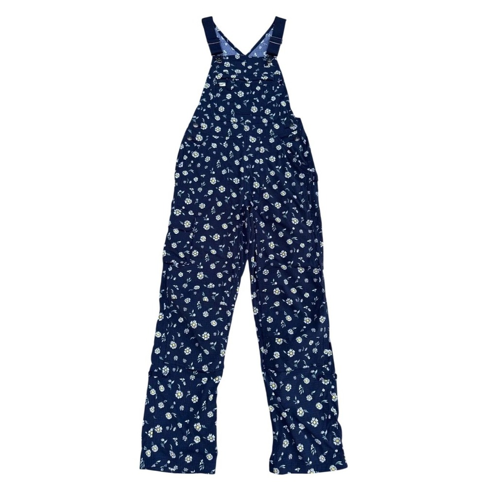 Duluth Trading Co Bib Overalls Womens Large L x 31 Daisy Floral Ripstop Navy